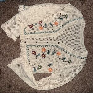 Floral Embroidered Cream Cardigan